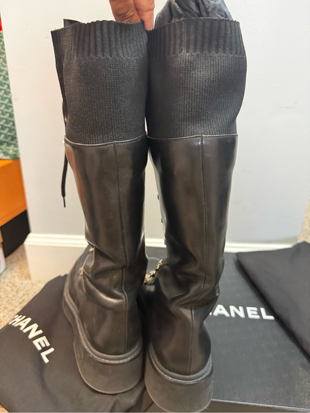 AUTHENTIC!!
RARE!!! 
Excellent. 
CHANEL Tall Black Leather Lace-Up Biker boot - Picture 7 of 8
